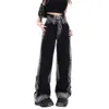 Kvinnors jeans American Vibe Style VintageBlack Women Autumn Winter Lapel Design High Street Dopamine Wear Straight Wide Ben Pants Y2K 231031