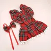 Cat Costumes Classic Christmas Plaid Dog Dress Pet Red Kjol Winter Plush Ruffled Puppy Princess Dresses Söta tryckta kjolar