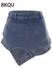 Skirts BKQU Y2K Aesthetic Denim Mini Women Irregular High Waist Skinny A-line Skirt 2023 Summer Blue Washed Fairy Grunge Bottoms