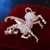 Broschen Mode Strass Kristall Brosche Metall Tier Pferd Revers Pins Herren Anzug Abzeichen Luxulry Schmuck Zubehör