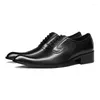 Dress Shoes Genuine Leather Men Fashion Brogue Wedding Pointed Toe Lace Up Business Formal Black Social Shoe