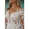 Sexy rückenfreies Strand-Spitze-Hochzeitskleid mit langen Ärmeln Mermaid Bohemian Brautkleider Sheer Neck Applique Sommer Vestido De Novia 2023