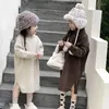 Vestidos de menina para meninas outono e inverno edição coreana vestido de lã infantil longo menina solta com capuz malhas 6-47