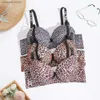 Soutien-gorge sexy avec bandoulière en strass et jantes en acier rassemblées pour fermer la poitrine latérale et maintenir le soutien-gorge à motif léopard T231101