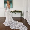 Sexy rückenfreies Strand-Spitze-Hochzeitskleid mit langen Ärmeln Mermaid Bohemian Brautkleider Sheer Neck Applique Sommer Vestido De Novia 2023