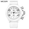 Нарученные часы Megir Big Dial Fashion's Men's Men's Watch Watchings Водонепроницаемые силиконовые ремешки повседневное кварцевое запясть