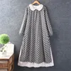 Casual Kleider Herbst Süße Japanische Stil Doppel-schicht Kragen Retro Blumen Kleid Frauen Langarm Baumwolle Schichten Z3878