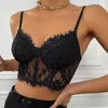 Camisoles zbiorniki seksowne blaty uprawne kobiety bezprzewodowe Bralette szydełka top żeńska spaghetti Pasek T-shirt przycięty z wyściełaną klamą na klatce piersiowej