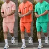 Sommar mode män och kvinnors shorts träningssatser kort ärm 100% bomullsgrå t -skjorta shorts tryck man set mäns märke kläder 2 stycken uppsättningar