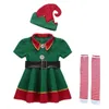 Girl S klänningar pojkar jul alf kostym flickor Xmas Santa Claus grön klänning för barn vuxna familj matchande kläder cosplay kläder set 231031