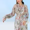 Heydress Vintage kwiatowy nadruk Kobiety Szyfonowa sukienka z pełnym rękawem Koronkowa sukienka żeńska Slim talia Midi Vestidos Spring 2104267466673