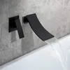 Robinets d'évier de salle de bains, livraison gratuite, robinet de cascade mural, robinet mitigeur de lavabo à large bec en noir