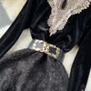 Vintage aksamitna sukienka jesień/zima nowe francuskie hepburn hepburn ciężkie koronkowe spółek
