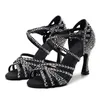 Tanzschuhe Strass Damen Latein Tanzschuhe Damen Weiche Wildledersohle Ballsaal Tango Tanzsandalen High Heel 9 cm/ 5,5/7,5 cm Braun Schwarz 231101