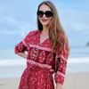Casual Dresses Bohemian V-neck Seaside Holiday Large Swing Skirt Women's Size Floral Breasted Dress Split Wholesale Maxi