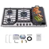 Hothit 34 Inch Gas Cooktop with Griddle, 5 Burner Gas Stove top, Cook top stove gas with Cast Iron Griddle, Natural Gas/Propane Gas Convertible,Stainless Steel