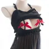 Ani anime raposa fada sexy menina malha arco vestido com cauda traje feminino peito babados aleta camisola uniforme pamas cosplay cosplay