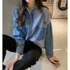 Kvinnors blusar Spring Camisa Jeans Skjorta Kvinnlig långärmad denim Löst koreansk All-Match Color Matching Blue Crop Top Femme