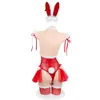 Ani noël lapin fille rouge fourrure résille body uniforme Costume femmes maille creux Pamas Lingerie vêtements de nuit Cosplay cosplay