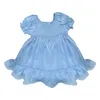 Vestidos da menina da criança da menina cor sólida manga puff queimado uma linha vestido streamer princesa vestido de flor para meninas longo