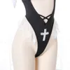 Ani kvinnor kloster nunna tight leotard bodysuit baddräkt kostym sexig spetsar ett stycke badkläder enhetlig pool party cosplay cosplay
