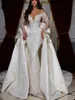 Moderna sjöjungfrun bröllopsklänningar Elegant dragkedja bakre brudklänningar paljetter Brudklänning skräddarsydd avtagbar tåg