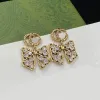 Delicate letter Bow Dangle Earrings Diamond Brand Designer Pendant Earrings Women's party Anniversary gift jewelry