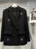 Kvinnors kostymer High Street est 2023 Fashion Designer Jacket Back Rhinestone Tiger Mönster axelplatta blazer