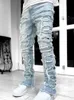 Damen Jeans Streetwise Stretch Patch für Männer Bottom Baggy Herrenbekleidung Sommer solide Mode mittlere Taille Patchwork lange Hosen männlich 231031