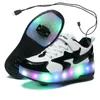 Sneakers Kids liderou os sapatos de rolos de carregamento USB brilhando tênis luminosos com rodas Kids Rollers Skate Shoes para meninos Girls 230331