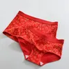 Underpants 2Pcs Couples Lovers Underwear Sexy Soft Cottonl Men Boxer Women Panties Year Red Print Breathable Shorts