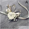 Flores decorativas coronas flores decorativas flor de rosa artificial muñeca cor pulsera de boda dama de honor hermanas de seda mano Boutonn Dhoni