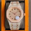 AP Full Diamond Watch Otomatik Mekanik Hareket Saatleri 40mm Su Geçirmez Safir Bilek Bant Erkekleri Bilek saati Montre De Luxe Logo