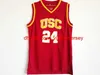 USC Trojans Jerseys College Basketball 31 Matt Miller 33 Lisa Leslie 24 Brian Scalabrine Jersey Hommes Couture Jaune Rouge Couleur de l'équipe