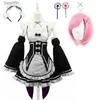 Trajes de anime Anime Ram / Rem Lolita Maid Cosplay Vem Vestido Re zero Kara Hajimeru Isekai Seikatsu Halloween vem para mulheres Loli DressL231101