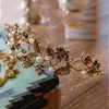 Vintage barroco cor de ouro pérola folha tiaras de noiva coroa de cristal hairbands videira tiara acessórios de cabelo de casamento noiva bandana moda jóias jóias de cabelo