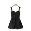 Casual Jurken YENKYE Sexy Vrouwen Franse Stijl Gesplitst Kant Sling Jurk Vintage Cross Bandage Terug Lage Taille Swing Dames A-lijn Party Mini