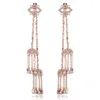 Kolczyki Dangle 115 mm modne luksusowe długie frędzle dla kobiet Wedding Cubic Zircon Crystal African Dubai Bridal Earring E10059