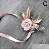 Flores decorativas coronas flores decorativas flor de rosa artificial muñeca cor pulsera de boda dama de honor hermanas de seda mano Boutonn Dhoni