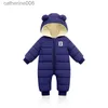 Jumpsuits OELKID 2023 Winter Newborn Baby Rompers Hooded Plus Velvet Warm Baby Boys Overalls Cotton Baby Girls Jumpsuit Toddler SnowsuitL231101