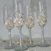 Şarap Gözlükleri 2pcs 210ml Çiçekler Bling Köpüklü Kristal Rhinestones Partisi Şampanya Kourları Kokteyl Flütleri Kupa Goblet Düğün Cam