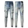 фиолетовые джинсы дизайнерские мужские джинсы джинсы высокого качества модные мужские джинсы брюки в мотоциклетном стиле джинсовые брюки потертые рваные байкерские брюки с вышивкой Patch Hole Pant L6