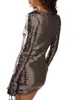 Robes décontractées femmes paillettes manches longues cordons de serrage couleur unie fête de rue robe courte