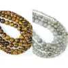 Pärlor natursten 4/6/8/10mm grå gul tiger runda pärlsmycken som gör diy halsband armband smycken tillbehör 16 tum