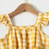 Mädchen Kleider Kinder Kleinkind Baby Mädchen Frühling Sommer Plaid Rüschen Ärmelloses Prinzessin Kleid Gürtel Kleidung Blume Hochzeit