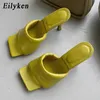 Sandaler Summer New Women Slipper Peep Toe Tun High Heel Sandal Shoes Ladies Quality Pu Leather Slides Pumpar 230316