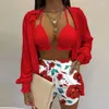 Женские шорты Женщины Сексуальные летние ярко-цветная печать мода с 3 частями для майки для женской блузки Camis Set Style
