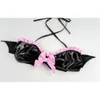 Ani Halloween Cute Girl Bat Wings Devil Uniform Demon Cosplay Women Leather Pink Bow Bikini Pamas Costumes cosplay