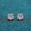 Diamantes CZ Joyas de Plata 925 Agujas Puras Pendientes Dama Cuadrado Moiseanite - Ear