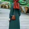 Roupas étnicas Abaya para Mulheres Ramadã Islâmico com Cinto 2023 Outono Vestidos Longos Mulheres Cor Sólida Colagem Muçulmana
